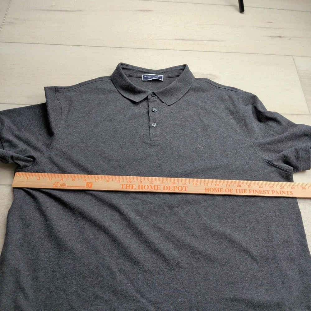 Charles Tyrwhitt Pique Polo Shirt Mens XXL Charcoal Grey Cotton Stretch